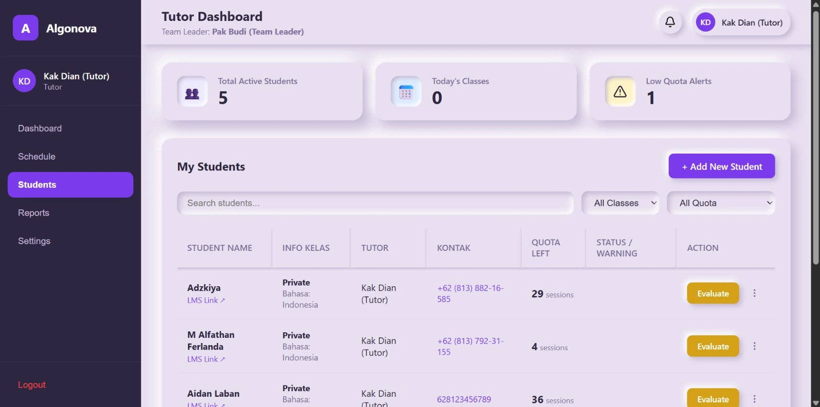 Tutor Dashboard